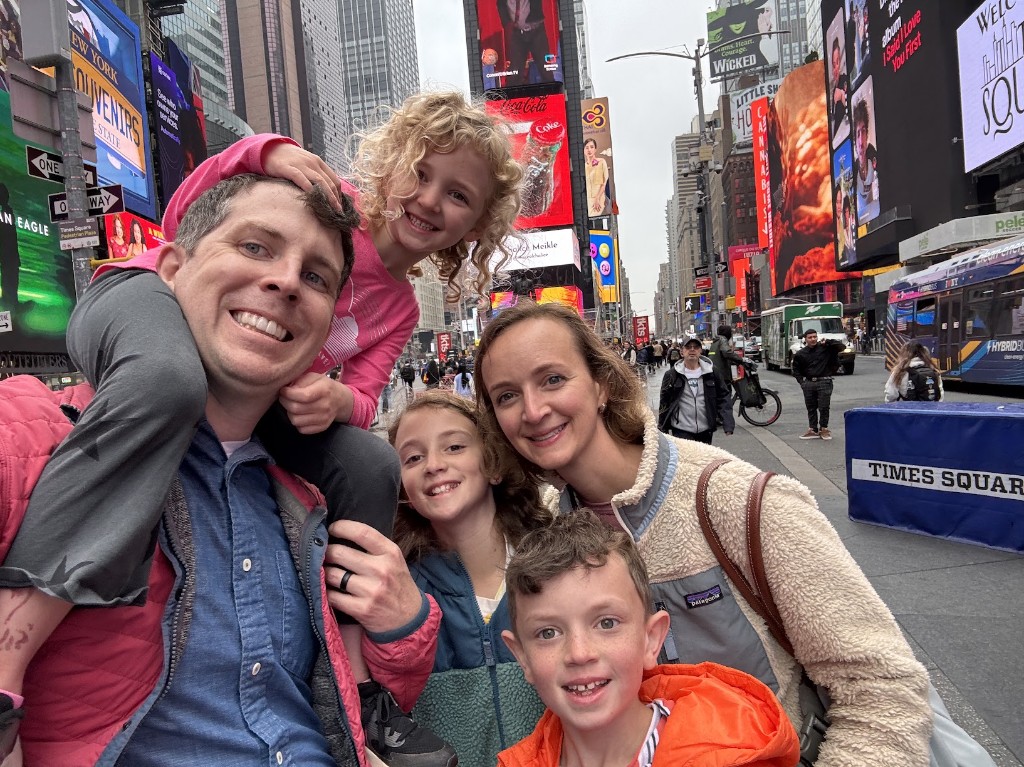 Family photo at Times Square — New York City, 2025