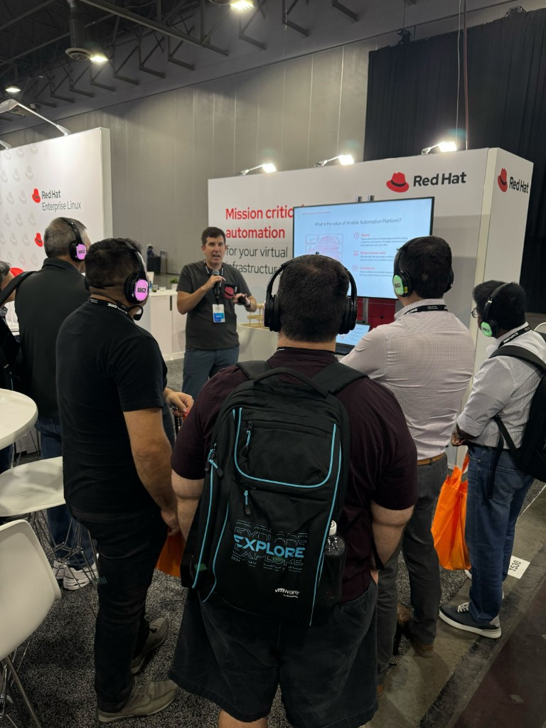 Silent disco demo at the Red Hat booth — VMware Explore, Las Vegas, 2024